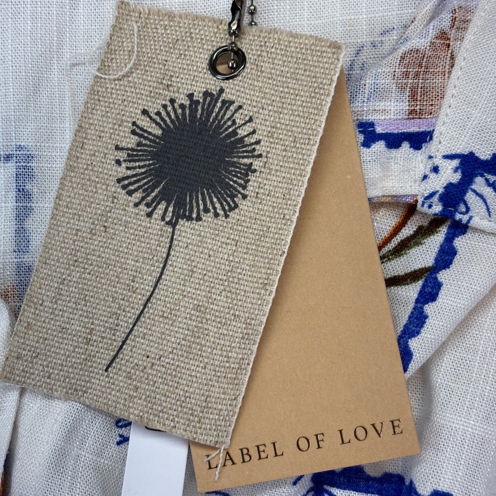 Label of Love Mens Linen Blend Postcard‎ Print Button Down Shirt Blue Moon L NEW - Picture 8 of 11